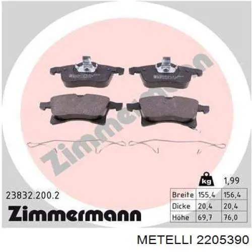 Купити 2205390 Metelli Колодки гальмівні передні, дискові