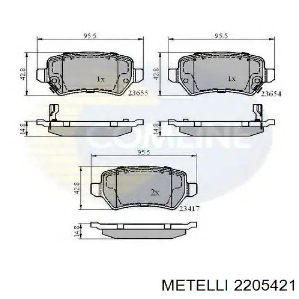 Задні гальмівні колодки 2205421 Metelli
