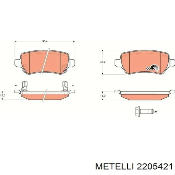 Задні гальмівні колодки 2205421 Metelli