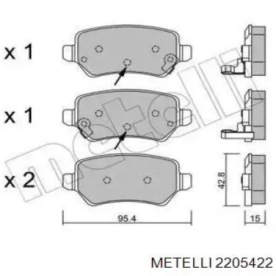 Колодки гальмові задні, дискові 2205422 Metelli