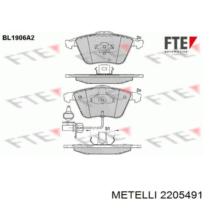 Передні тормозні колодки 2205491 Metelli