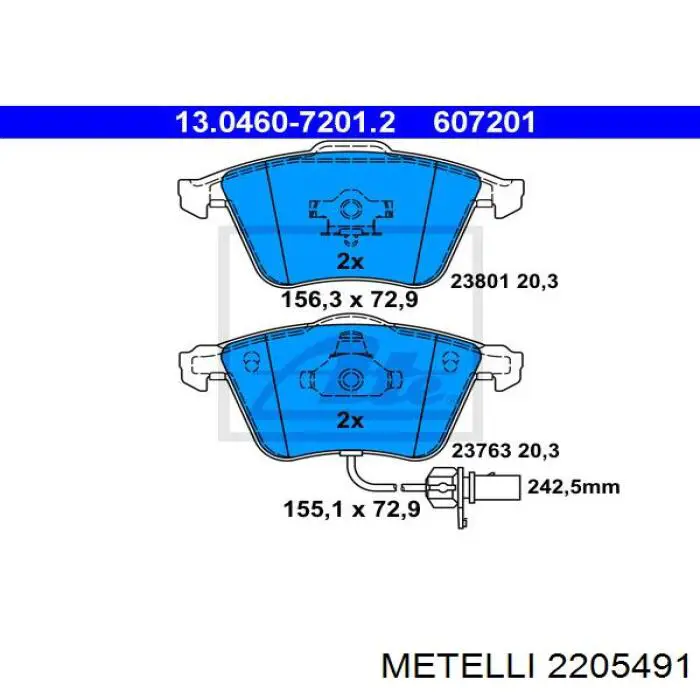 2205491 Metelli Передні гальмівні колодки