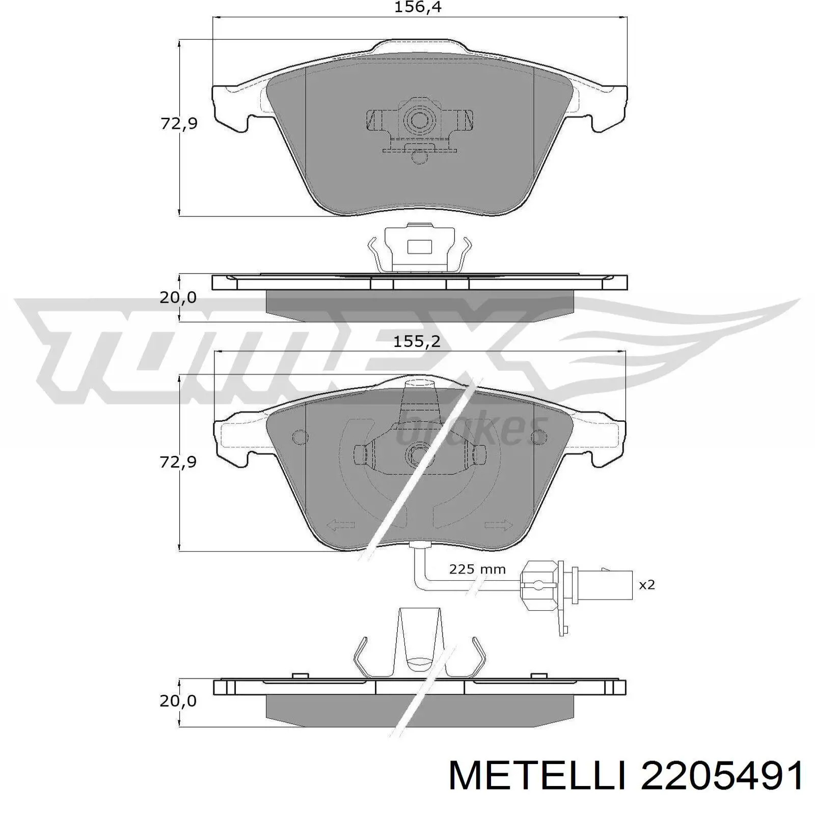 Купити 2205491 Metelli Колодки гальмівні передні, дискові
