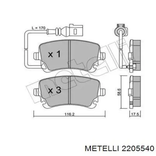 Колодки гальмові задні, дискові 2205540 Metelli