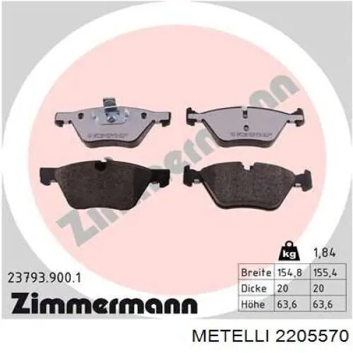 Передні тормозні колодки 2205570 Metelli