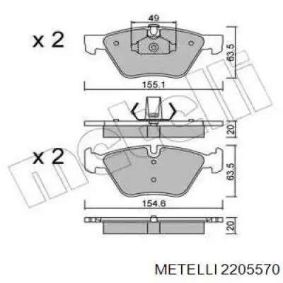 Колодки гальмівні передні, дискові 2205570 Metelli