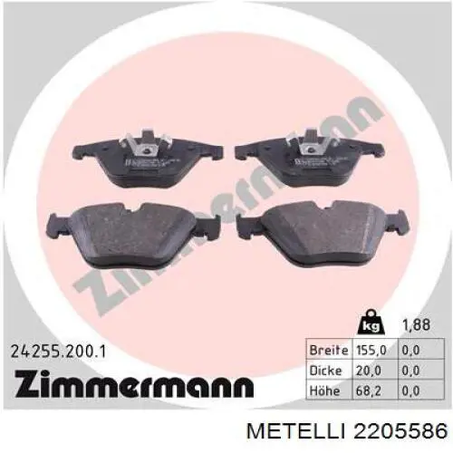 Передні тормозні колодки 2205586 Metelli