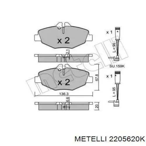 Гальмівні колодки Metelli 2205620K ціна, від 24.92 USD