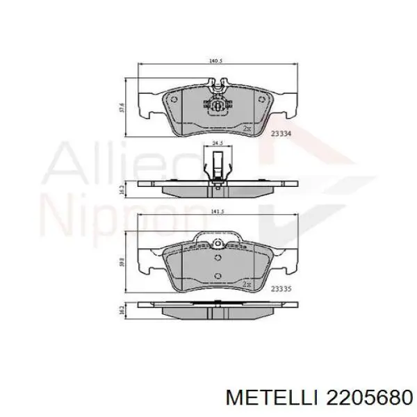 Задні гальмівні колодки 2205680 Metelli