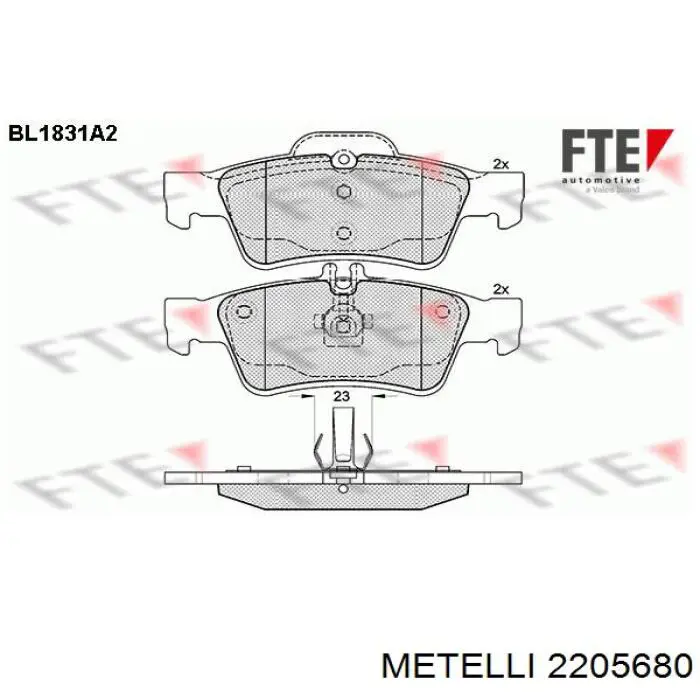 Задні дискові колодки Metelli 2205680