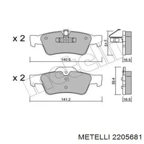 Задні гальмівні колодки Metelli 2205681 ціна, від 28.48 USD