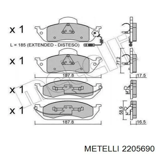 Колодки гальмівні передні, дискові 2205690 Metelli