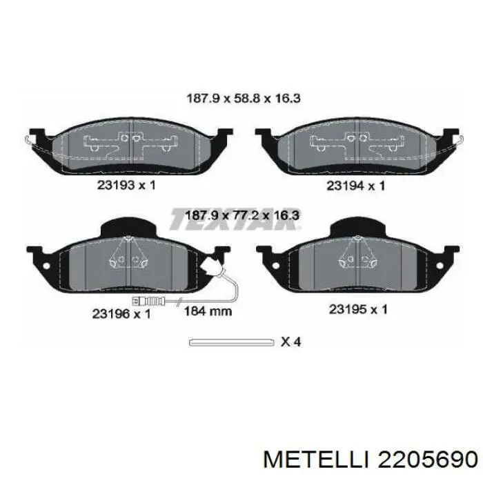 Купити 2205690 Metelli Колодки гальмівні передні, дискові