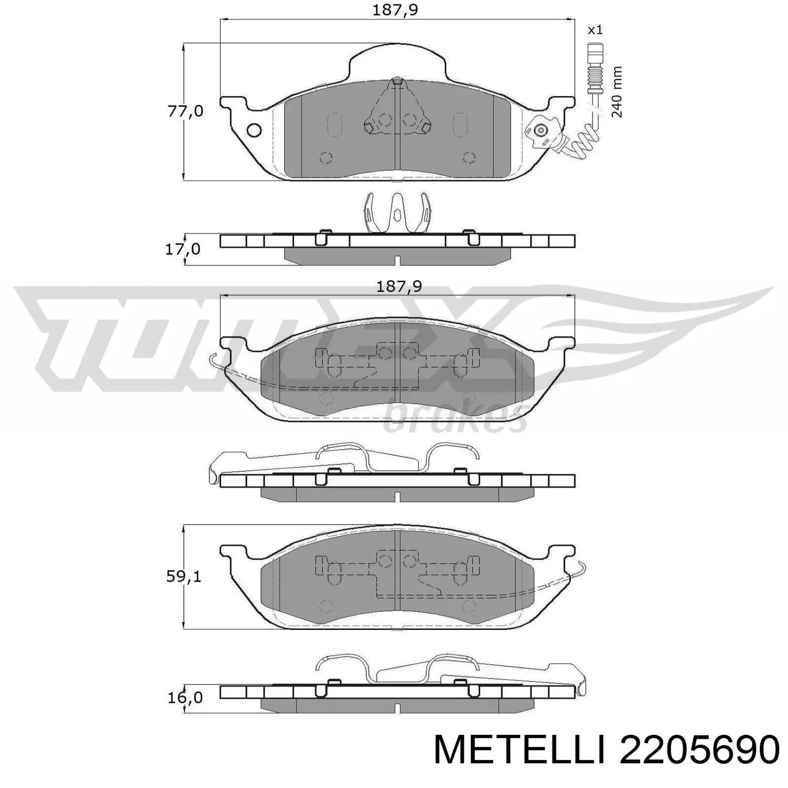 Гальмівні колодки Metelli 2205690 ціна, від 40.10 USD