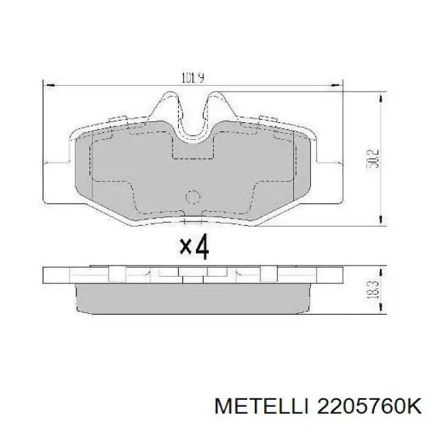 Задні гальмівні колодки 2205760K Metelli
