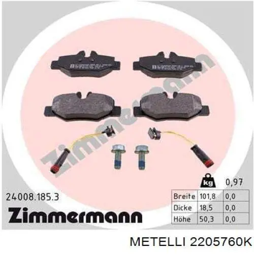 Задні гальмівні колодки Metelli 2205760K ціна, від 19.57 USD