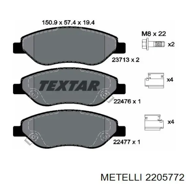 Купити 2205772 Metelli Колодки гальмівні передні, дискові