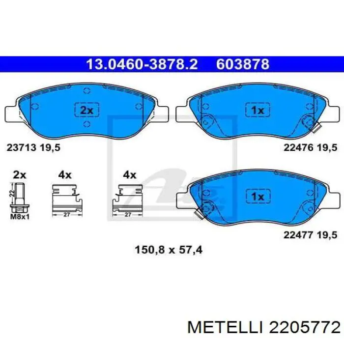 Гальмівні колодки Metelli 2205772 ціна, від 41.82 USD