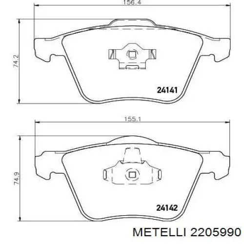 Колодки гальмівні передні, дискові 2205990 Metelli