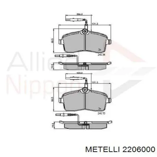 Передні тормозні колодки 2206000 Metelli