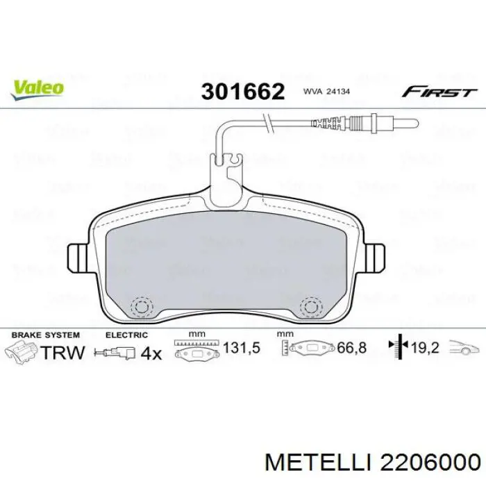 Колодки гальмівні передні, дискові 2206000 Metelli