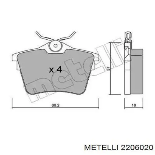 Колодки гальмові задні, дискові 2206020 Metelli