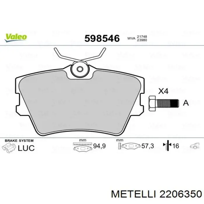 Купити 2206350 Metelli Задні колодки