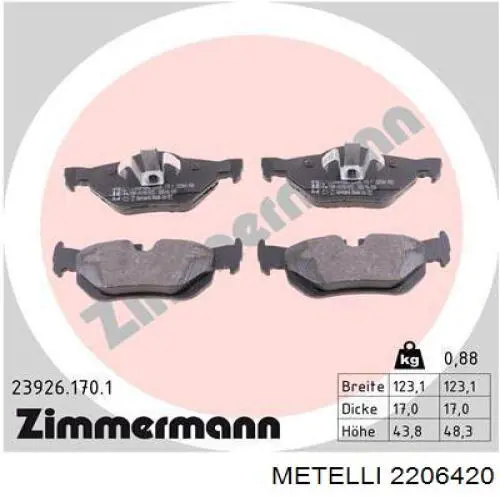 Задні дискові колодки Metelli 2206420