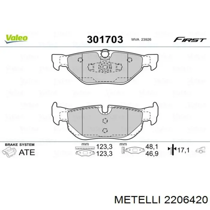 Задні гальмівні колодки Metelli 2206420 ціна, від 21.29 USD