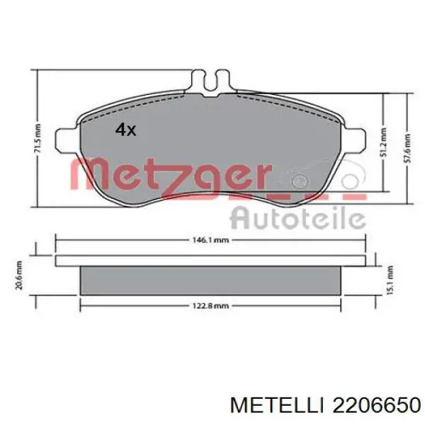 Передні тормозні колодки 2206650 Metelli