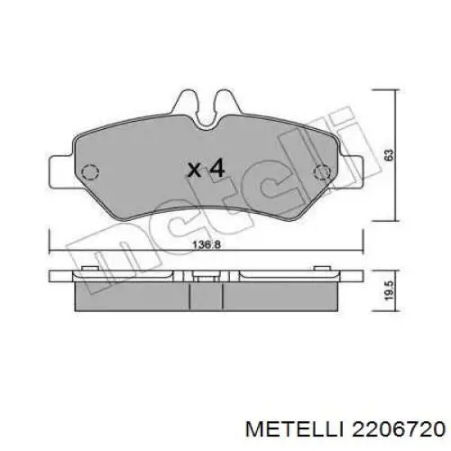 Колодки гальмові задні, дискові 2206720 Metelli