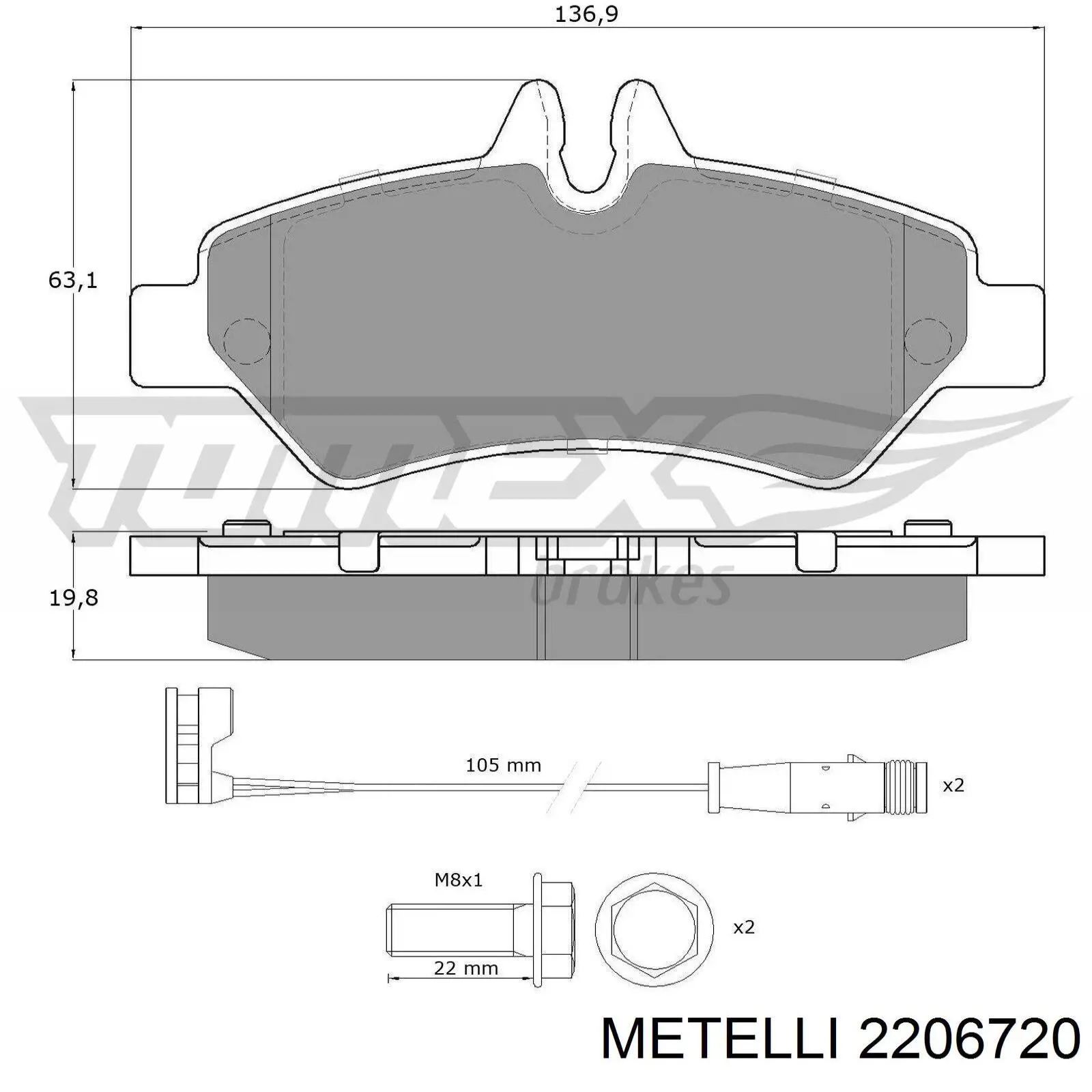 Задні гальмівні колодки Metelli 2206720 ціна, від 23.70 USD