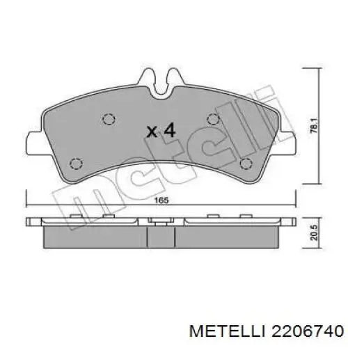 Колодки гальмові задні, дискові 2206740 Metelli