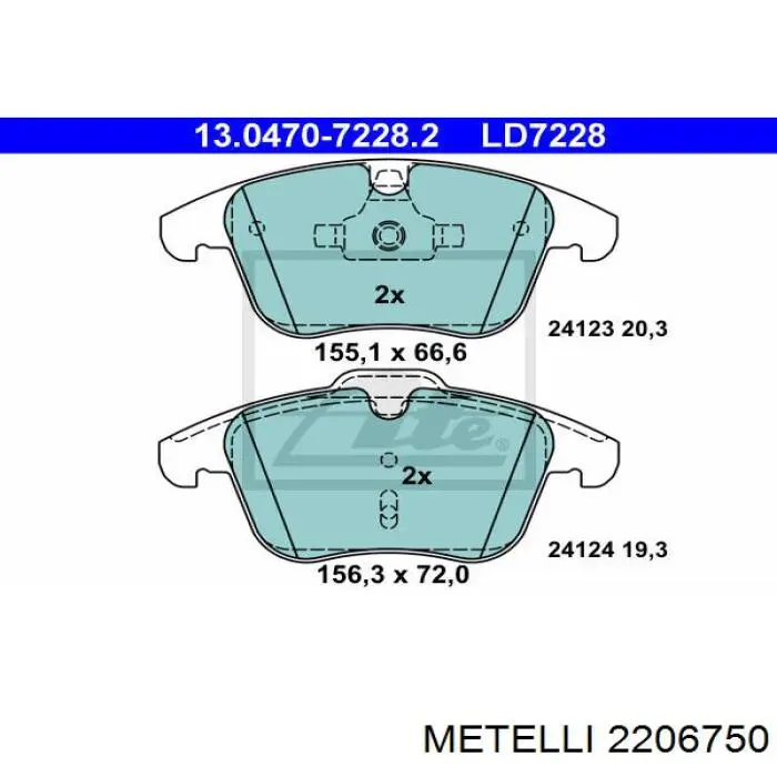Передні тормозні колодки 2206750 Metelli