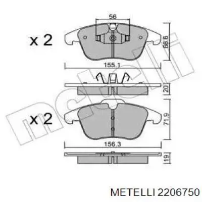 Колодки гальмівні передні, дискові 2206750 Metelli