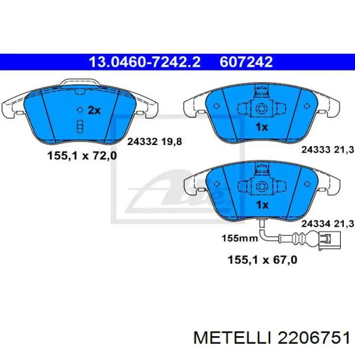 Гальмівні колодки Metelli 2206751 ціна, від 32.35 USD