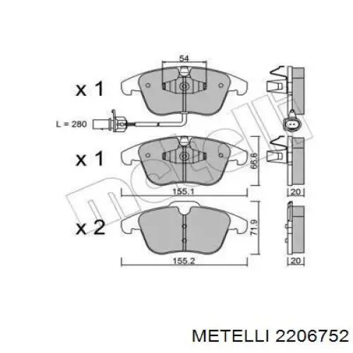 Гальмівні колодки Metelli 2206752 ціна, від 37.10 USD
