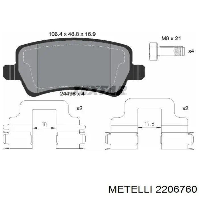 Задні гальмівні колодки Metelli 2206760 ціна, від 21.32 USD