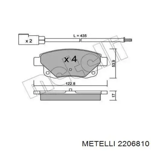 Колодки гальмові задні, дискові 2206810 Metelli