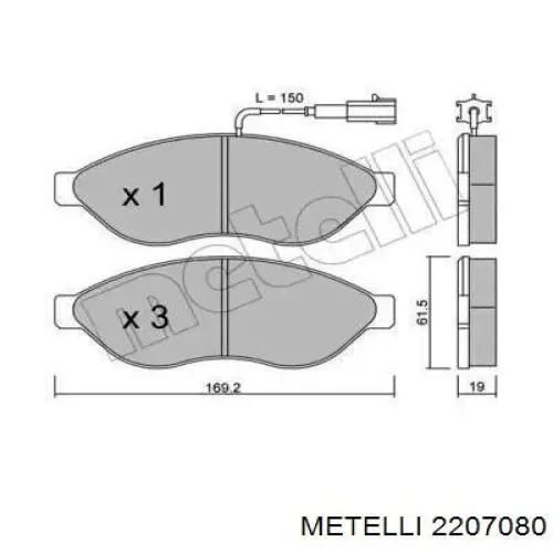 Колодки гальмівні передні, дискові 2207080 Metelli