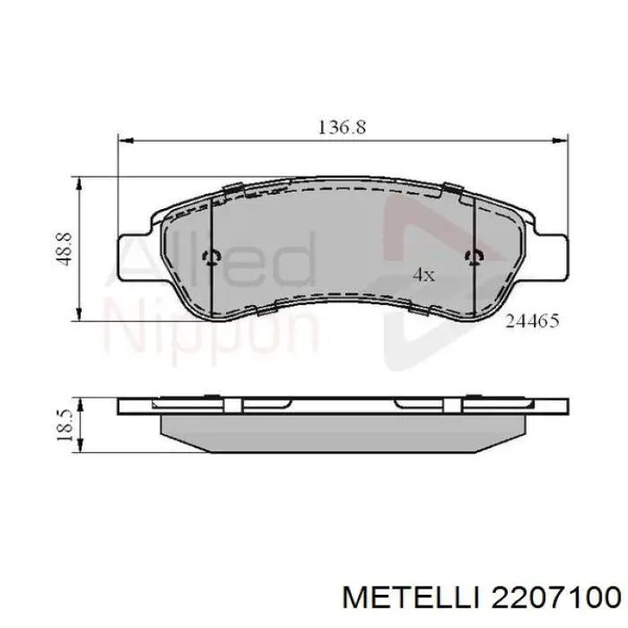 Задні гальмівні колодки 2207100 Metelli