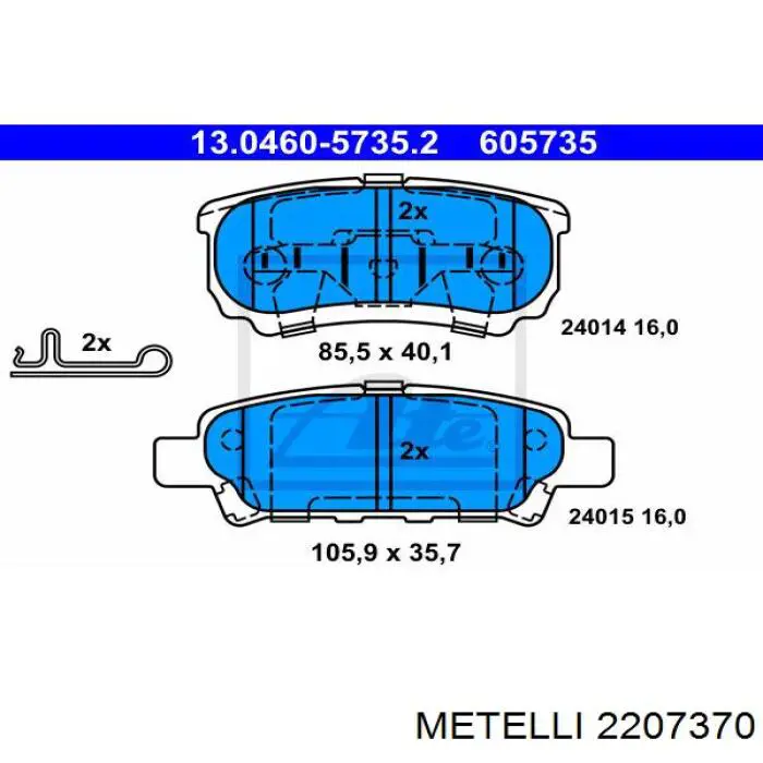 Задні гальмівні колодки Metelli 2207370 ціна, від 16.89 USD