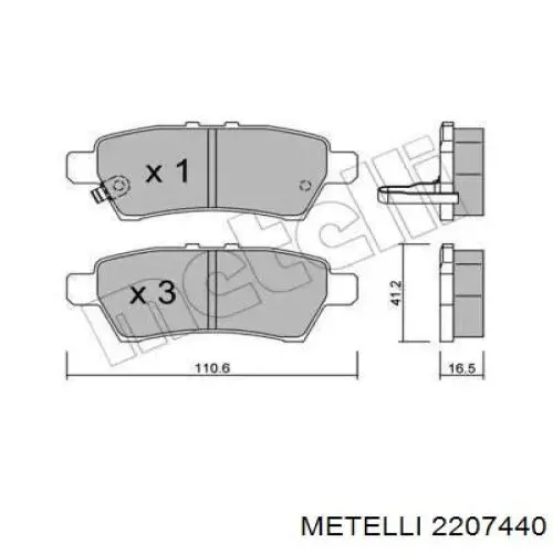 Задні гальмівні колодки Metelli 2207440 ціна, від 17.80 USD