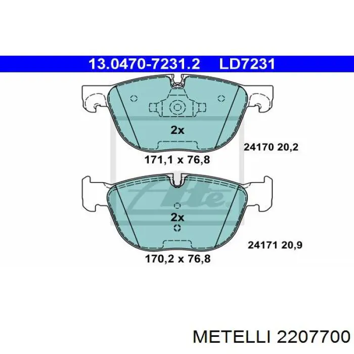 Передні тормозні колодки 2207700 Metelli