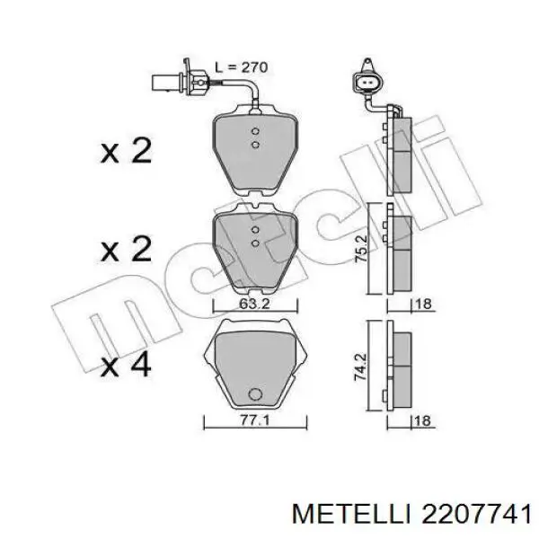 Колодки гальмівні передні, дискові 2207741 Metelli