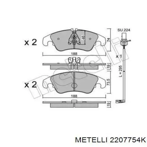 Гальмівні колодки Metelli 2207754K ціна, від 46.43 USD