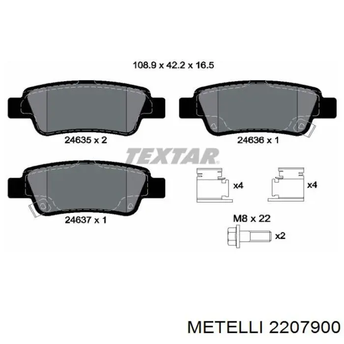 Задні гальмівні колодки 2207900 Metelli