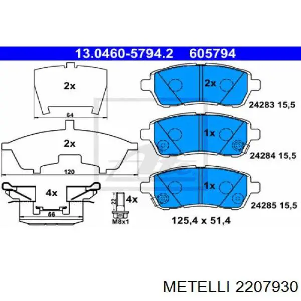 Передні тормозні колодки 2207930 Metelli