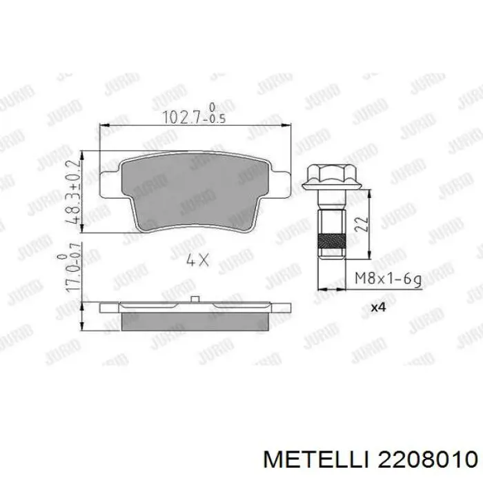 Задні дискові колодки Metelli 2208010