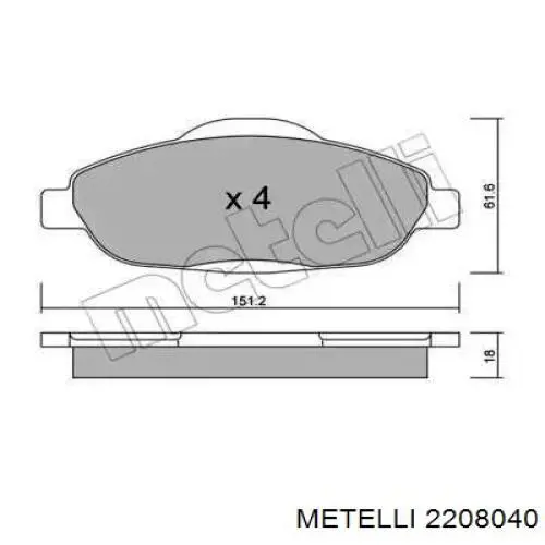 Купити 2208040 Metelli Колодки гальмівні передні, дискові